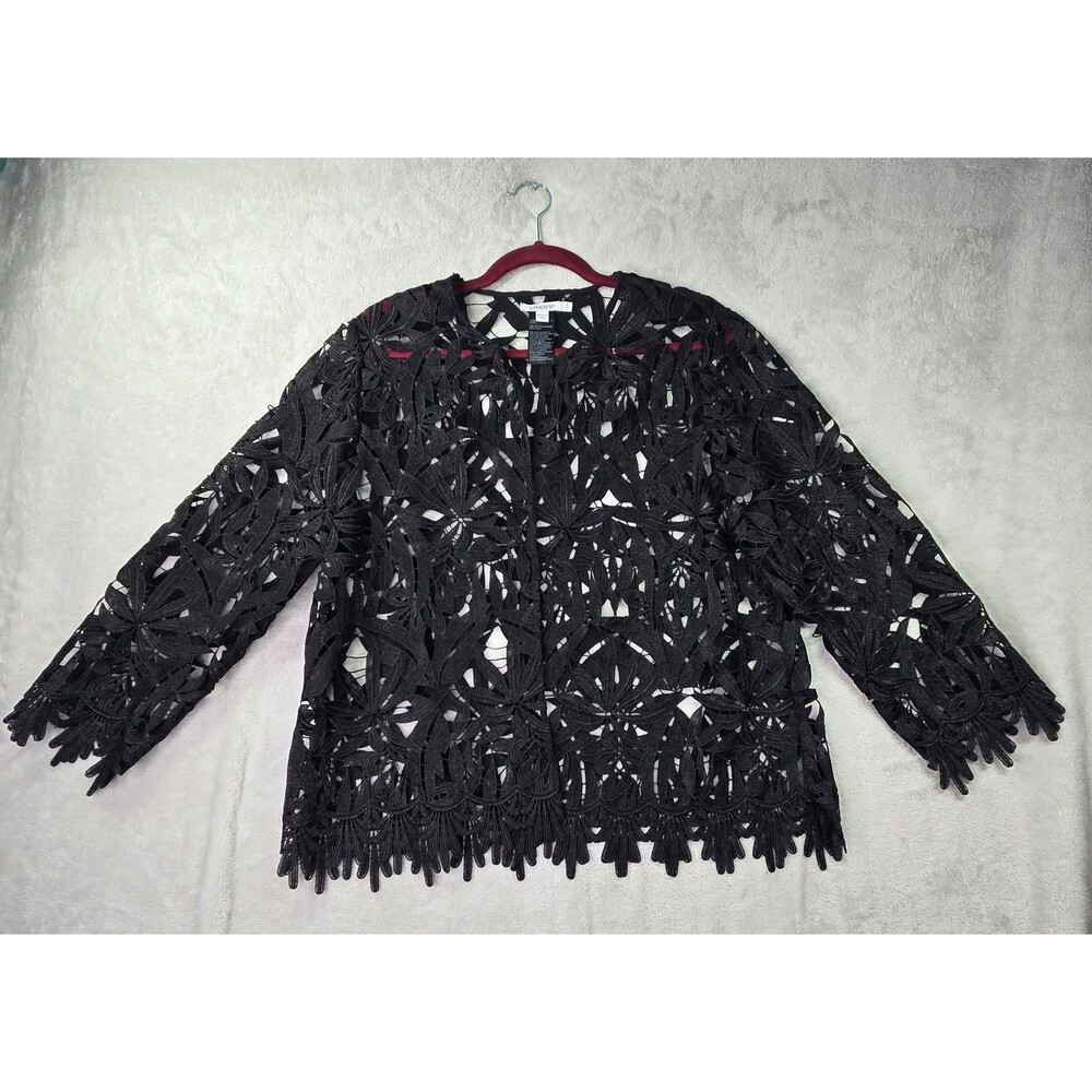 Chico's Art To Wear Cut Away Jacket Women's Large 2 Embroidered Floral Funky